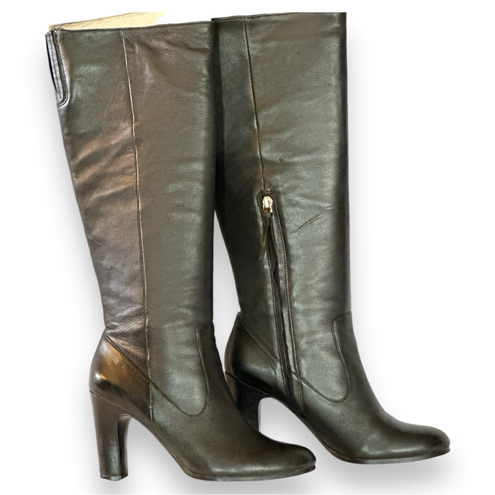 *EUC* Stunning Black Leather Knee High Heeled Boots | Loft | Size 7 1/2
